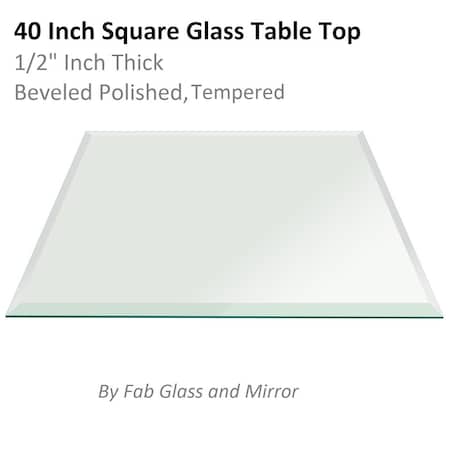 Fab Glass And Mirror Beveled Tempered Radius Corners Table, 40in x 1/2in, Glass, Wall Mirror, Safety Backing 40SQR12THBEAN