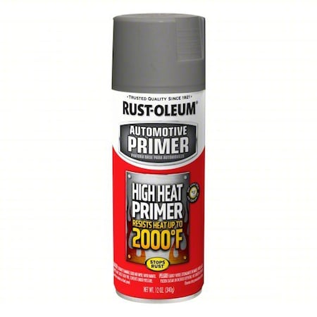Rust-Oleum High Heat Primer, 12 oz, Exterior, High Heat Primer, Solvent, Metal, Smooth, Smooth, Flat, Gray 249340