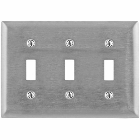 Hubbell Wiring Device-Kellems Wallplates and Boxes, Metallic Plates, 3- Gang, 3) Toggle Openings, 430 Stainless Steel SS3L