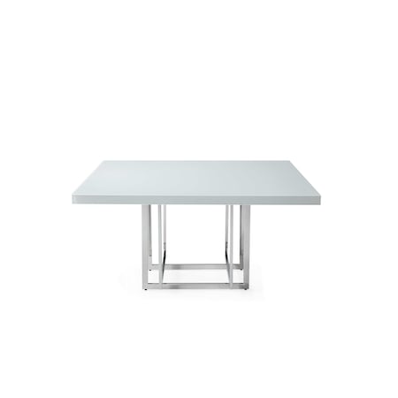 Homeroots 59" White and Silver Wood and Metal Pedestal Base Square Dining Table 555175