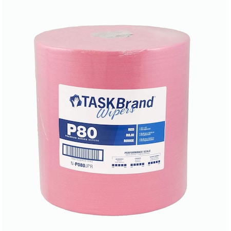 Hospeco TaskBrand P80 Hydrospun Jumbo Roll, Red, 12X12, 475 Sheets/Roll N-P080JPR