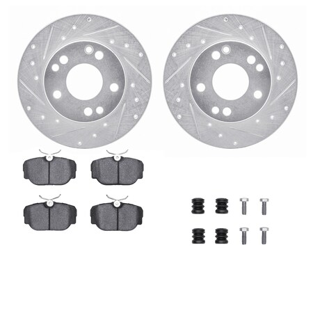 Dynamic Friction Co DFC Rotors-Drilled & Slotted-Silver w/ EURO 5000 Ceramic Brake Pads Incl Hdw 7612-63026