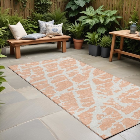 Homeroots 8' Runner Peach and Ivory Abstract Washable Non Skid Indoor Outdoor Runner Rug 559290