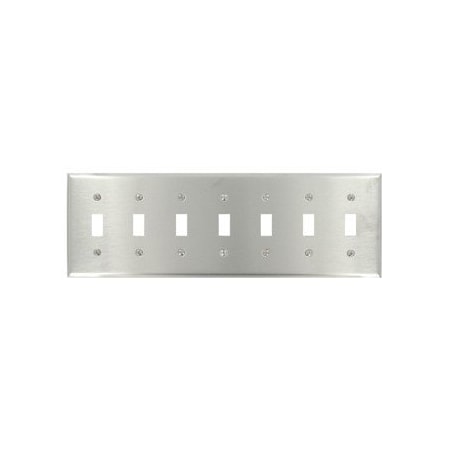 Leviton Switch Wallplate, Standard Size, Gang 7, Brushed Stainless Steel 84070-40