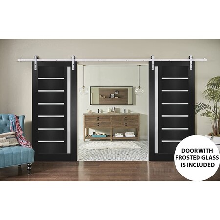 Sartodoors Sturdy Double Barn Door with Black Solid Core Modern Interior QUADRO4088DB-S-BLK-36