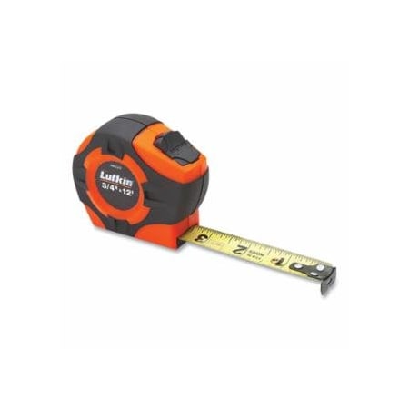Crescent Lufkin P1000 Series Power Tape, 3/4 in W x 12 ft L, SAE, Yellow Clad A2 Blade, Hi-Viz Orange/Black Case 182-PHV1312N