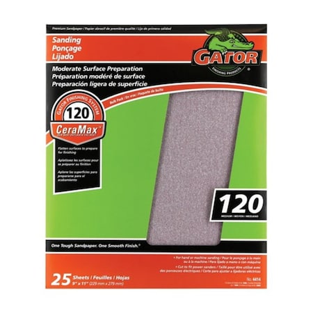 Gator Grit 3404 11 in. Aluminum Oxide Sandpaper 120 Grit, 25PK 1609395