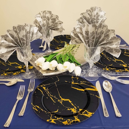 Smarty Had A Party 13 Black with Gold Marble Round Disposable Paper Charger Plates 120 Plates, 120PK 2690-RGBM-CASE