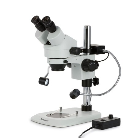 Amscope 7X-45X Binocular Stereo Zoom Microscope w/8W LED Dual Gooseneck on Compact Pillar Stand SM-1BN-8W