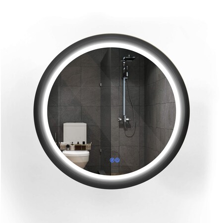 Fab Glass And Mirror Round LED Mirror 24in for Bathroom, Black Metal Frame Lighted Vanity Mirror, Wall Mounted Cir HC24RD-FB