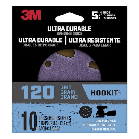 3M Ultra Durable 5 inch Power Sanding Discs, Universal Hole, 120 grit, 12PK DISC5IN10PK120
