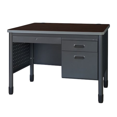 Regency Mesa Steel Single Pedestal Teacher's Office Desk with Center Drawer 48in x 30in, Neo Walnut 66348SPCDNW