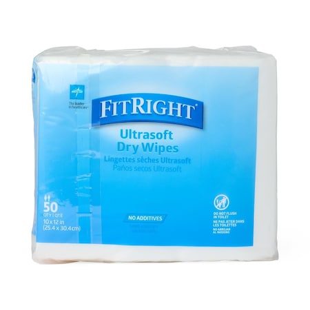 Medline Ultrasoft Absorbent Dry Cleansing Wipes, 10in x 12in, 50/Bag, 500PK ULTRASOFT1013