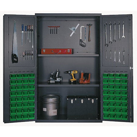 Quantum Storage Systems BEIGE STORAGE CABINET W/64 GREEN BINS QSC-BG-4805GN