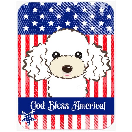 Carolines Treasures God Bless American Flag with White Poodle Glass Cutting Board- Large BB2187LCB