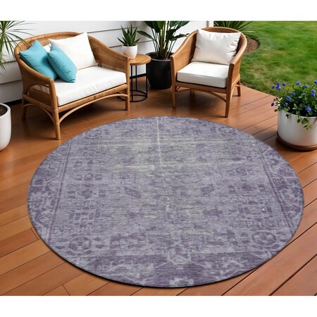Homeroots 8' Purple Round Oriental Washable Indoor Outdoor Area Rug 607574