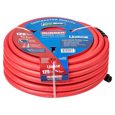 Underhill 3/4 in ID x 25 ft L ProLine Water Hose, Rubber Tube H75-125PRO-R