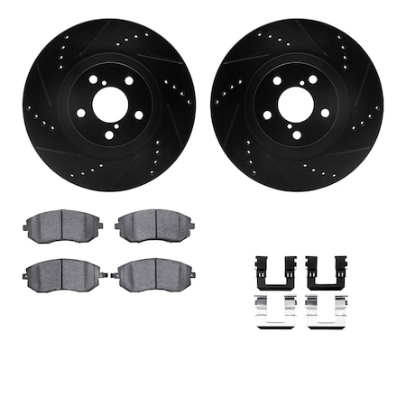 Dynamic Friction Co DFC Brake Rotor - Dimpled & Slotted - Black w/5000 Brake Pads & HW Kit 8512-13029