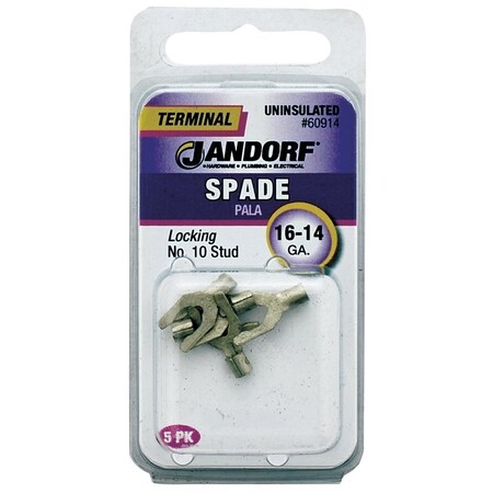 Jandorf Spade Terminal, 600 V, 16 to 14 AWG Wire, No 10 Stud, Copper Contact, 5PK 60914