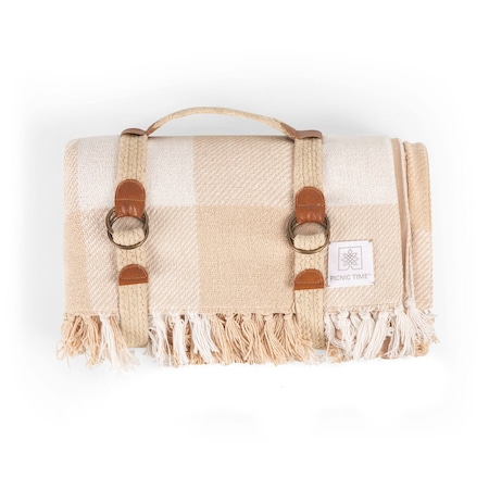 Picnic Time Family Of Brands Montecito Picnic Blanket with Harness, Beige Gingham 639-00-298-000-0