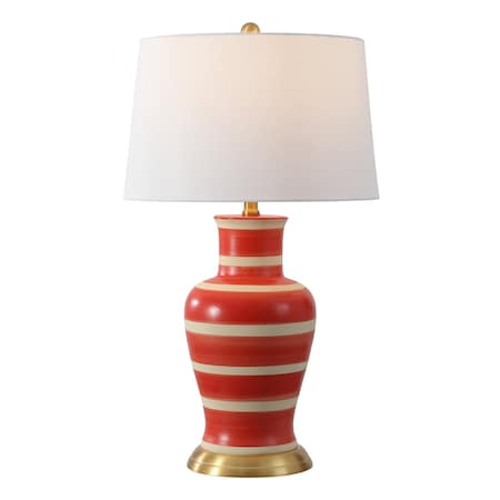 Jonathan Y Julian 29" Traditional Classic Ceramic Urn LED Table Lamp, Red/Beige JYL4026K