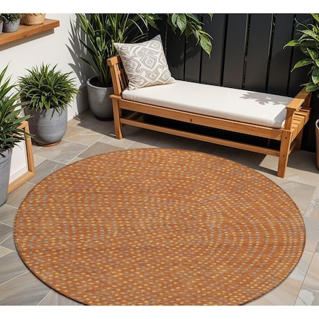 Homeroots 8' Brown Gray And Gold Round Polka Dot Washable Indoor Outdoor Area Rug 599072