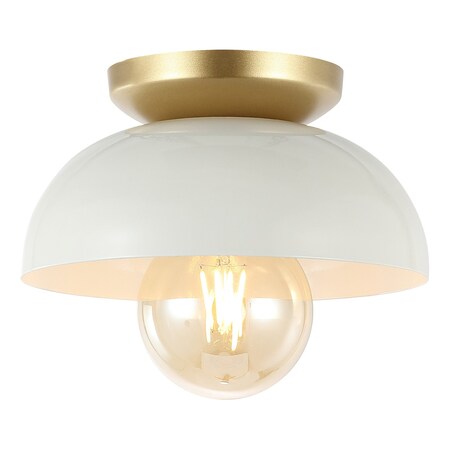 Jonathan Y Paulina 8.5" 1-Light Classic Industrial Iron LED Flush Mount, White/Gold Painting JYL1327B