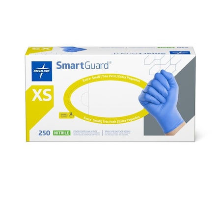 Medline SmartGuard Powder-Free Nitrile Exam Gloves, Size XS, 250/Box, 250PK SG310H
