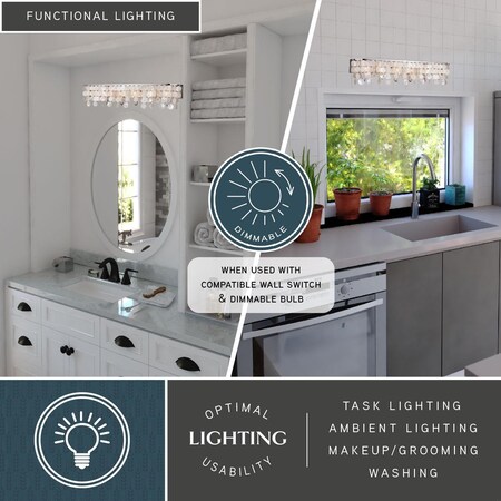 Vaxcel Elsa 6 Light Satin Nickel Capiz Shell Coastal Bathroom Vanity Fixture W0272