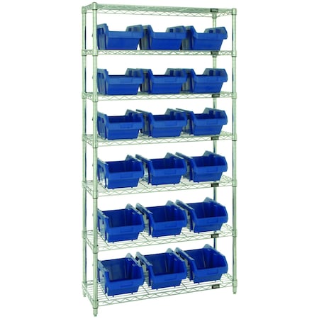 Quantum Storage Systems WIRE SHELVING UNIT W/18 BLUE BINS BINS W7-14-18BL