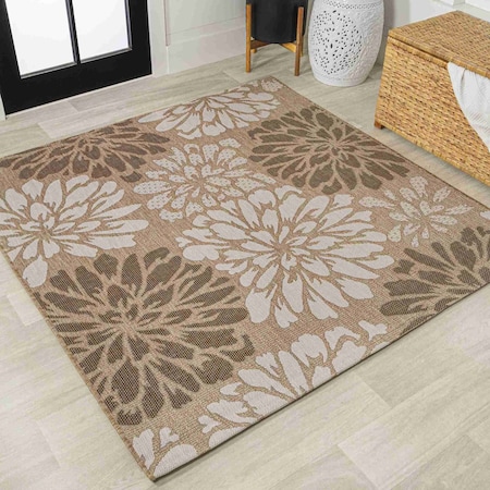 Jonathan Y Zinnia Modern Floral Textured Weave Brown/Cream 4 ft Square Indoor/Outdoor Area Rug SMB110I-4SQ