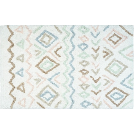 Homeroots 32" Blue Brown And White Cotton Geometric Bath Rug 634897