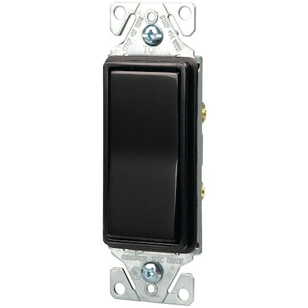Eaton Wiring Devices 7500 Rocker Switch, 15 A, 120/277 V, SPST, Lead Wire Terminal, Black 7501BK-BOX