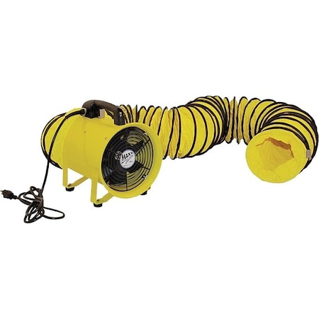 Maxx Air Confined Space Ventilator and Polyvinyl Hose, 120 V, 2000 cfm, Steel, Industrial Yellow HVHF 12COMBO