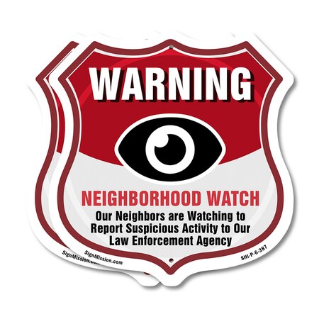Signmission Neighborhood Crime Watch Shield Sign War, 6 inch X 6 inch, Plastic Sign, 2PK SHI-P-2PACK-6-387
