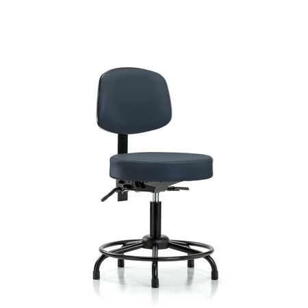 Blue Ridge Ergonomics Desk Stool, Vinyl, Bk, RT, Glides, Navy BR-VDHST-RT-T0-RG-8582