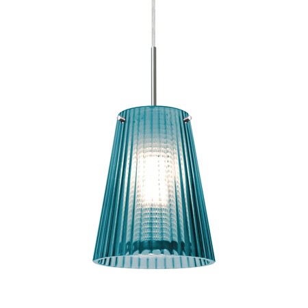 Besa Lighting Besa Dion Pendant, Blue, Satin Nickel Finish, 1x 9W LED 1JT-DIONBL-LED-SN