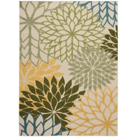 Homeroots 4' X 6' Ivory Green Blue And Yellow Floral Indoor Outdoor Area Rug 548154