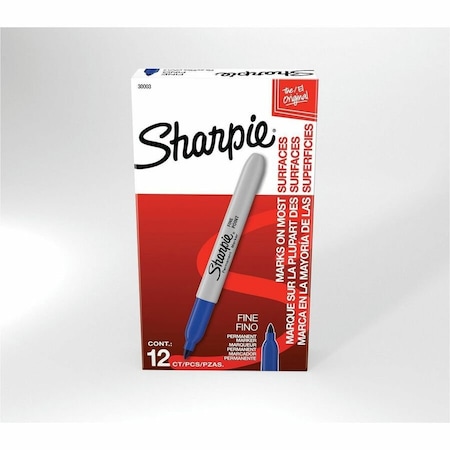 Sharpie Permanent Marker, Blue, Fine Tip, Capped, 12 PK 30003B