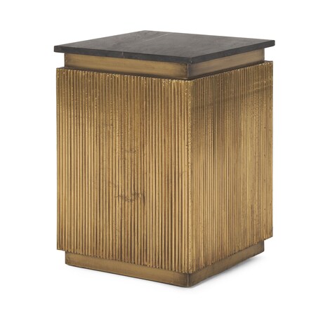 Homeroots 22" Black and Gold Stone and Brass Square Block End Table 605401