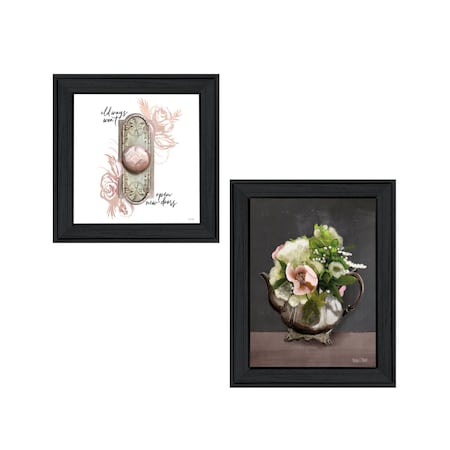 Homeroots Set Of Two Vintage Floral Tea Pot and Door Knob Black Framed Print Kitchen Wall Art, 2PK 408180
