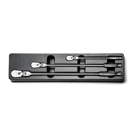 Capri Tools Fine 90-Tooth Locking Flex-Head Ratchet Set, Extra Long Handle, 1/4, 3/8, 1/2 in. Drive, 3-Piece CP90CFXL-SET
