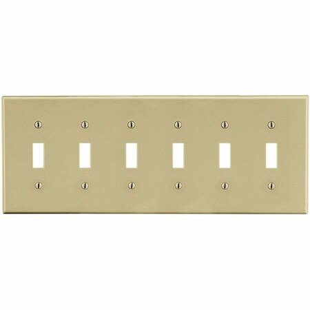 Hubbell Wiring Device-Kellems Toggle Switch Wall Plate, Number of Gangs: 6 Plastic, Satin Finish, Ivory P6I