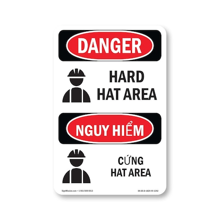 Signmission OSHA Danger Sign, Hard Hat Area Bilingual, 24in X 18in Decal, 18" W, 24" H, Hard Hat Area Bilingual OS-DS-D-1824-VV-1292