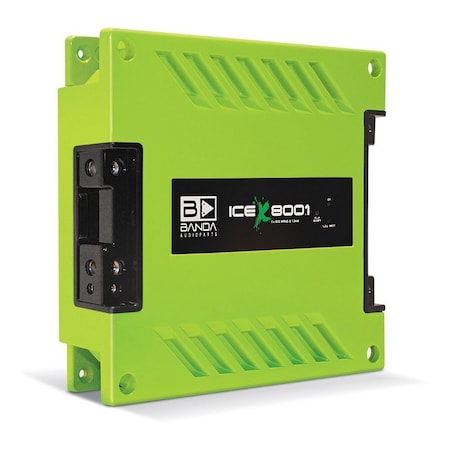 Banda One Channel 1100 Watts Max 1 Ohm Car Audio Amplifier w/Bass Boost Highpass Filter and Low Pass Fi ICEX800.1GREEN