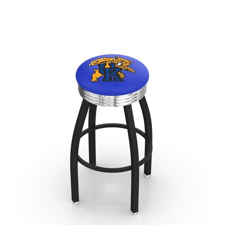 Holland Bar Stool Co 25" Blk Wrinkle Kentucky "Wildcat" Swivel Bar Stool, Chrome Ring L8B3C25UKYCat