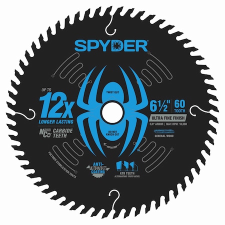 Spyder 6-1/2-Inch 60-Tooth Ultra Fine Finish Saw Blade for Wood 13096