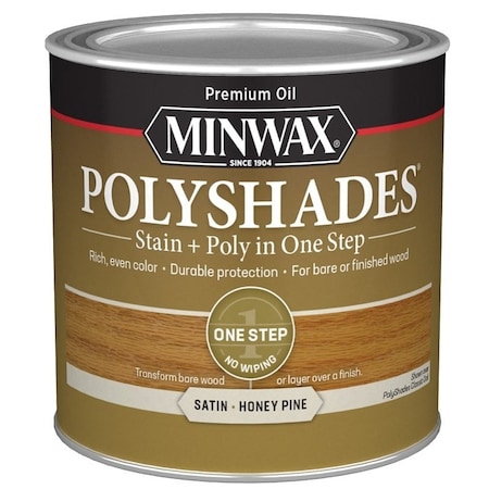 Minwax 213104444 Waterbased Polyurethane Stain, Satin, Liquid, Honey Pine, 0.5 pt, Can 21310