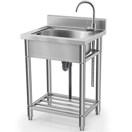 Wrightmaster 19.6 in. D x 21.6 in. W 7.6 gal. Freestanding Laundry/Utility Sink in Stainless Steel with Faucet ZR-SC187-3