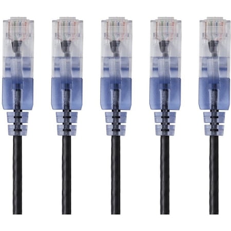 Monoprice Slim Cat6A Cable, 5 Pack, 7 ft.Black 15137